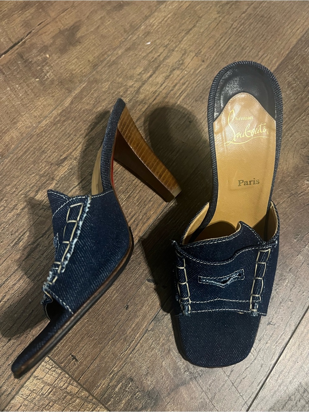 Christian Louboutin Dark Blue Denim Slide Mules - AUTHENTIC - Picture 4 of 11